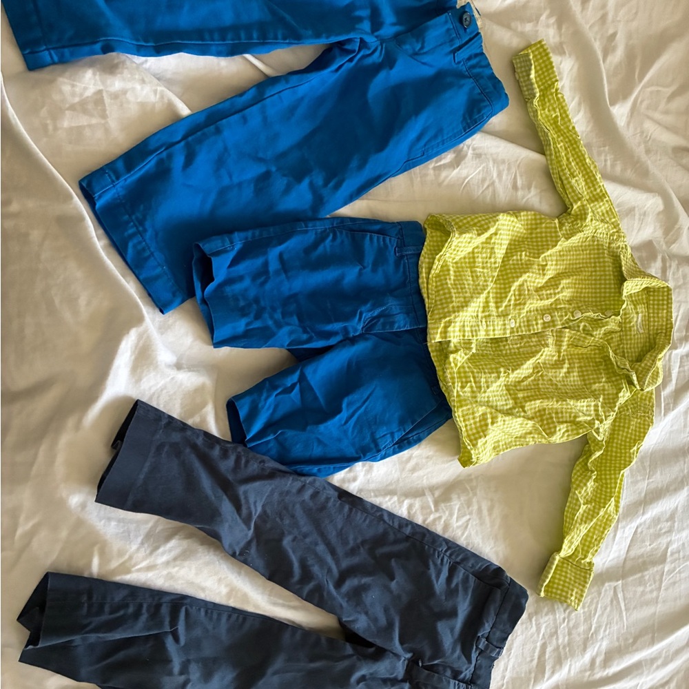 Crewcuts Blue Shorts Navy Ludlow Slacks Lime Neon Green Checkered Plaid Shirt